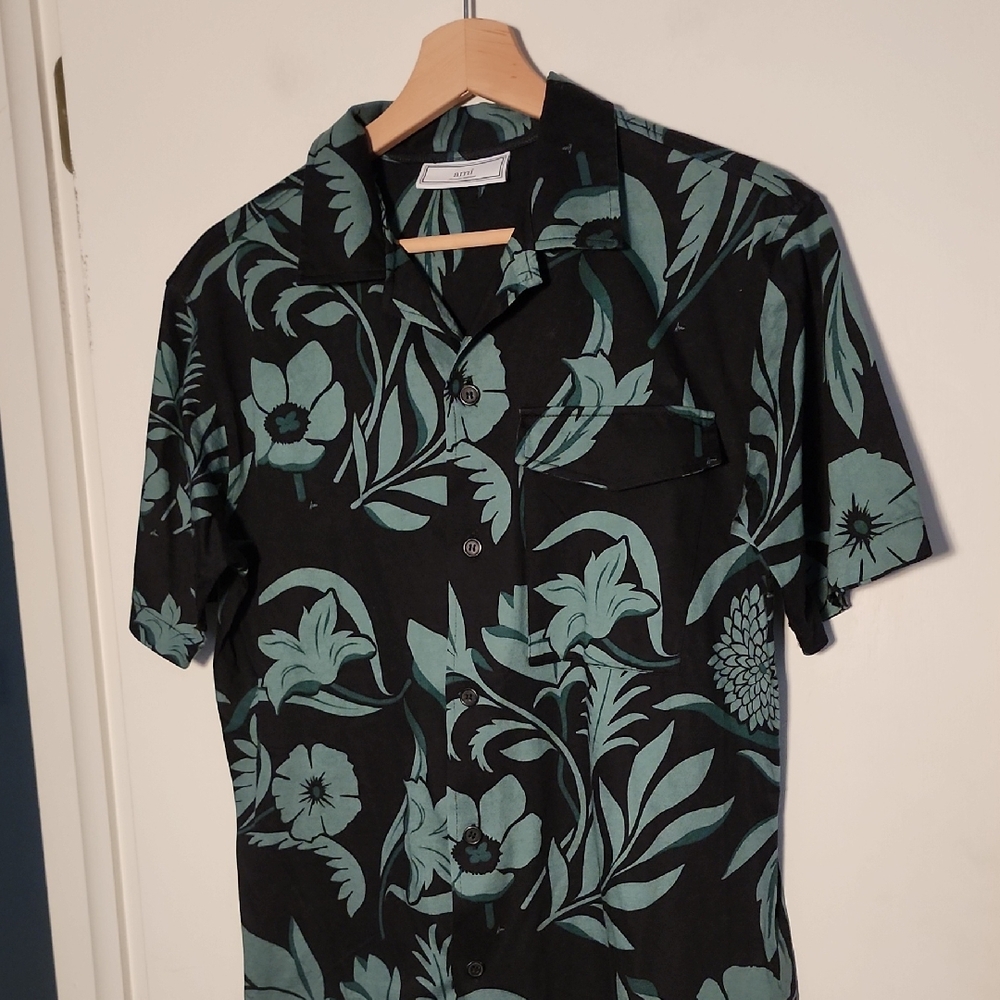 Ami Medium Floral Camp Shirt Green & Black Perfect Condition
